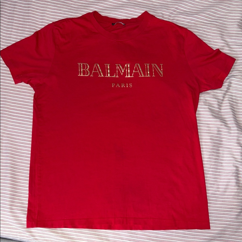 Balmain Red Tee with Gold Logo - Picture 1 of 4